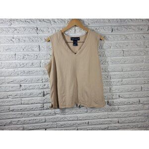 Susan Graver QVC Womens Top 1X Plus Sleeveless Beige Cotton Blend Career C12E